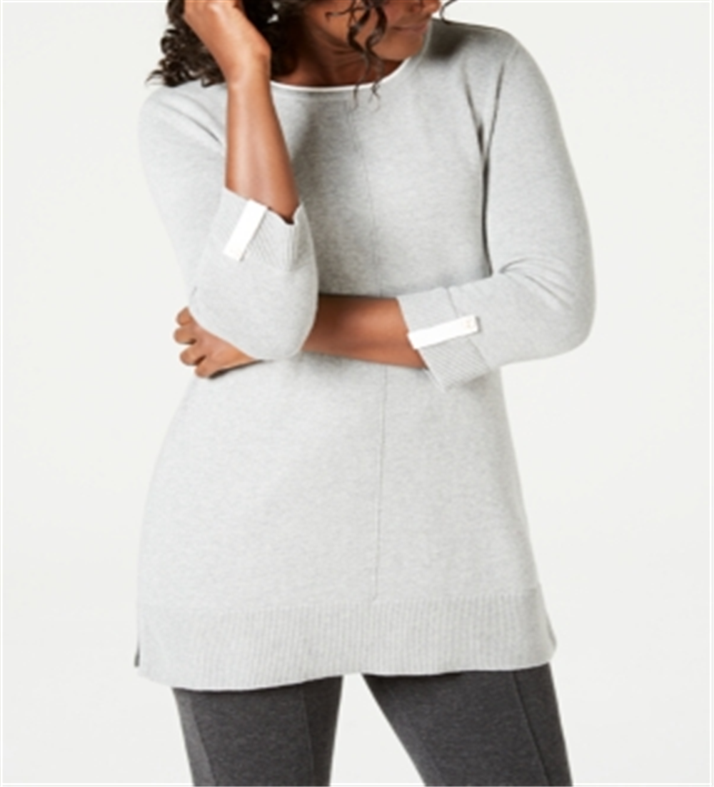 Suéter feminino Karen Scott de algodão, cinza, tamanho médio