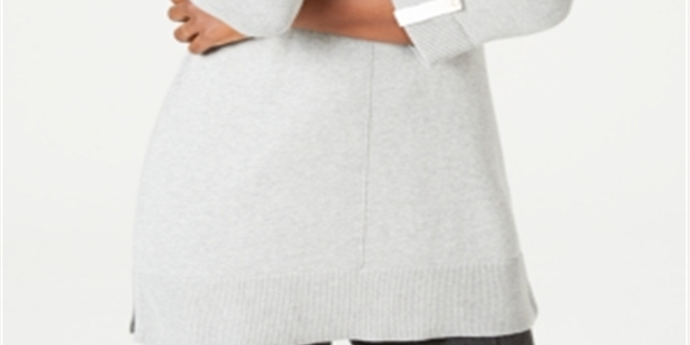 Suéter feminino Karen Scott de algodão, cinza, tamanho médio