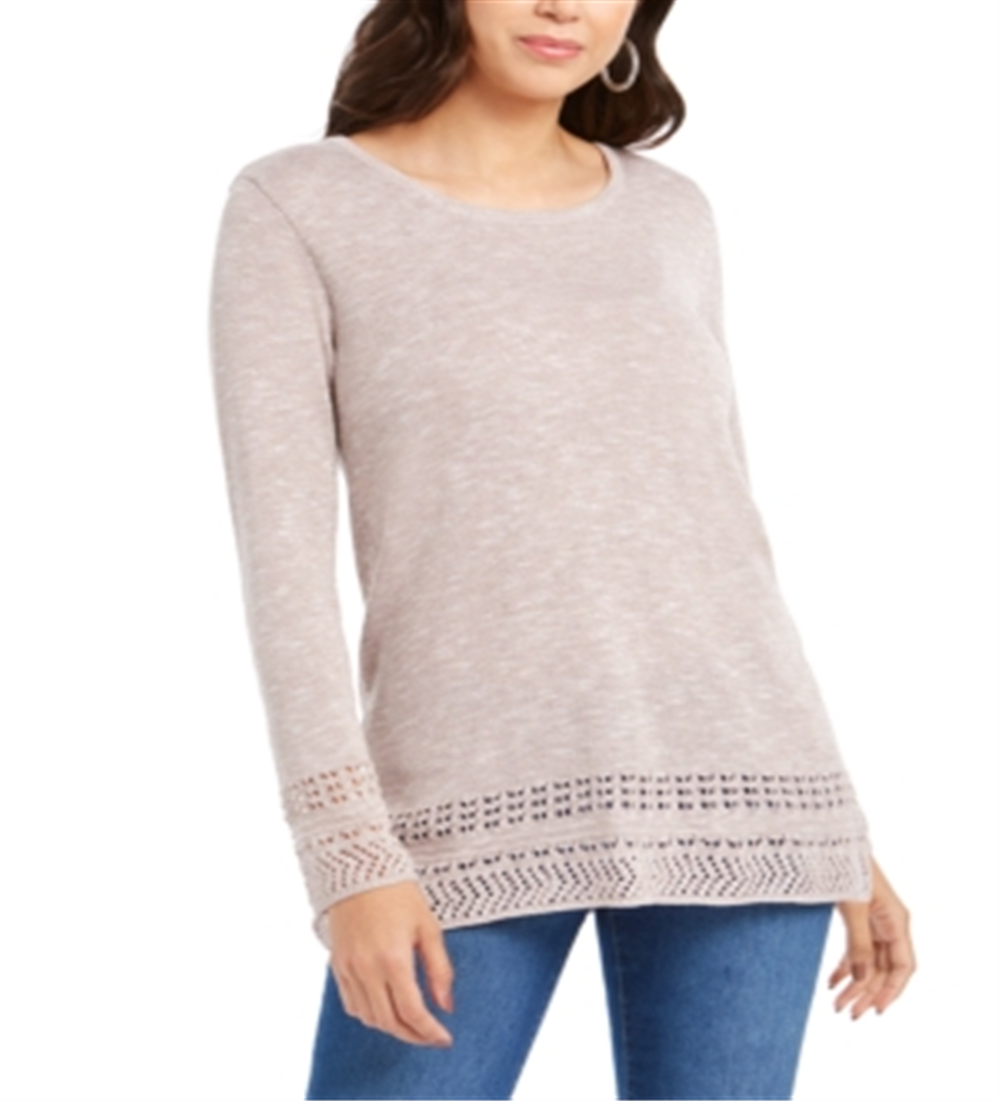 Suéter feminino com acabamento em pointelle, cor lavanda escuro, tamanho pequeno P