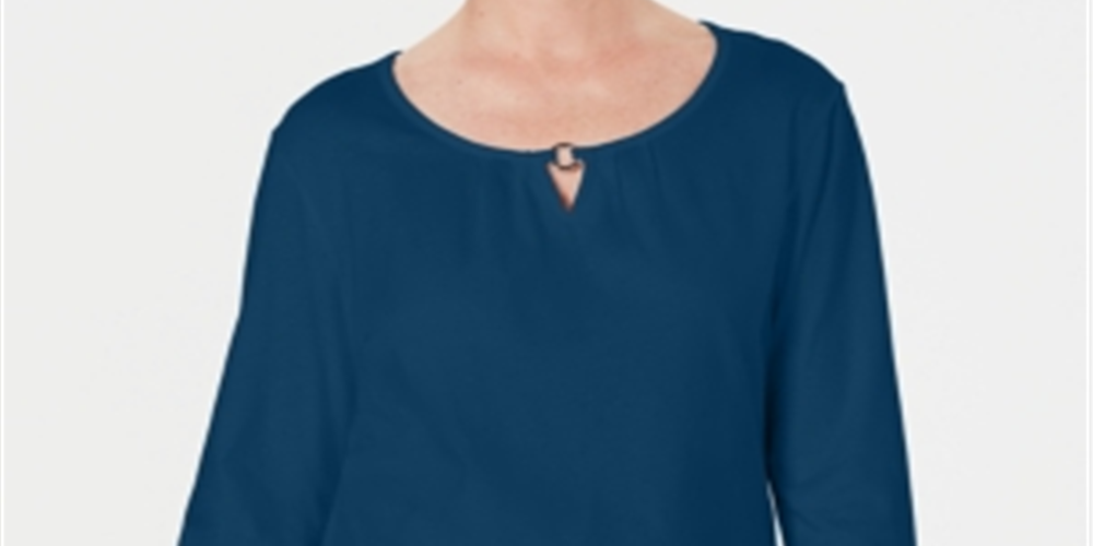 Blusa feminina Karen Scott manga três quartos azul tamanho pequeno