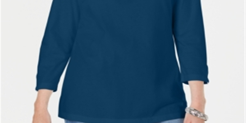 Blusa feminina Karen Scott manga três quartos azul tamanho pequeno