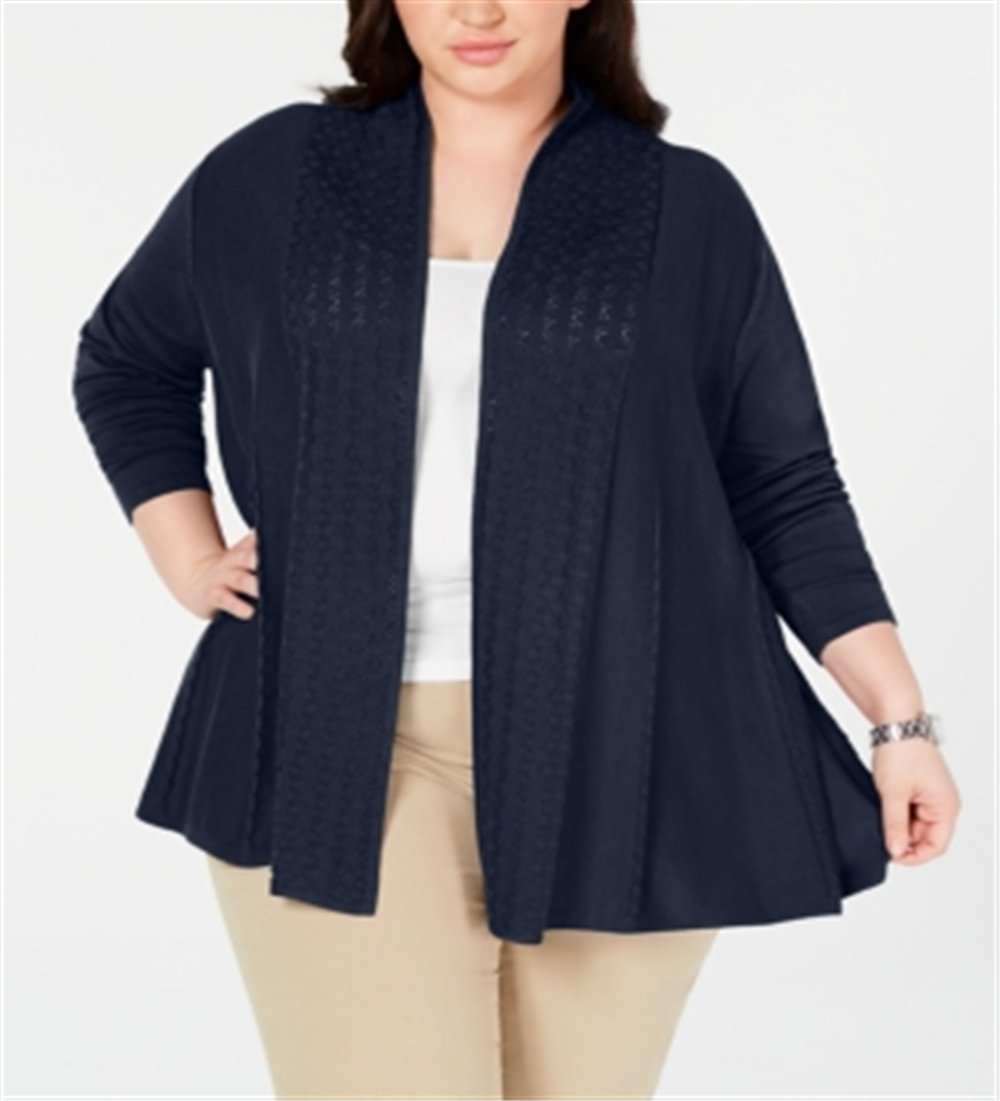 Karen Scott Cardigan Feminino com Acabamento Pointelle Azul Tamanho 1X