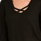 Blusa feminina JM Collection com gola em lurex e decote em treliça, preta, tamanho pequeno
