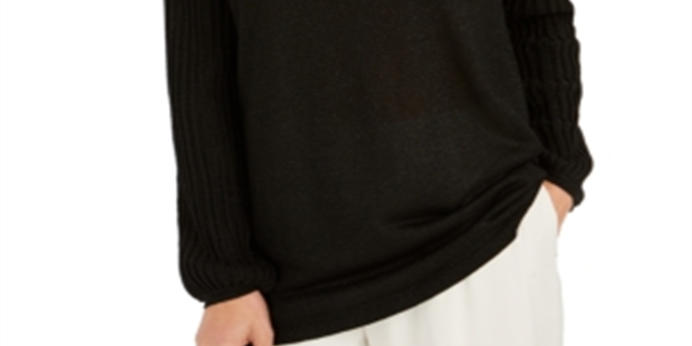 Blusa feminina JM Collection com gola em lurex e decote em treliça, preta, tamanho pequeno