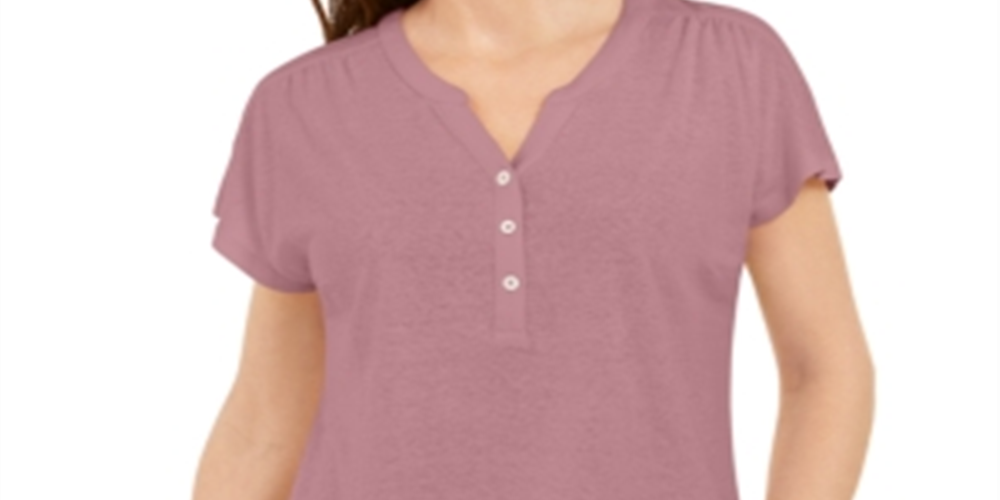 Blusa Henley de Linho e Manga Dolman Feminina Style &amp; Co Roxa Tamanho Médio