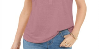 Blusa Henley de Linho e Manga Dolman Feminina Style &amp; Co Roxa Tamanho Médio