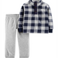 Carter's Toddler Boy's Top xadrez de lã com 2 peças e calça de moletom azul, tamanho 5