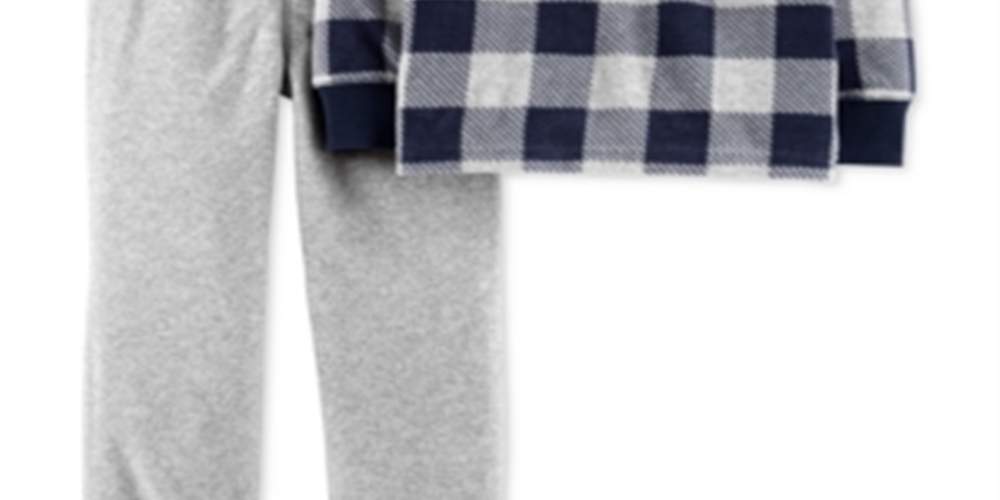 Carter's Toddler Boy's Top xadrez de lã com 2 peças e calça de moletom azul, tamanho 5