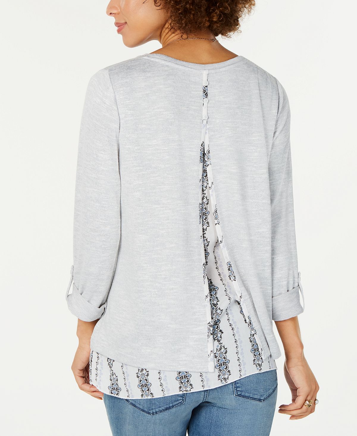 Blusa feminina estilo &amp; co, com abas dobráveis ​​e em camadas, cinza, tamanho M