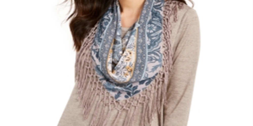 Blusa feminina com franjas e gola alta estilo cachecol, azul, tamanho pequeno P