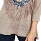 Blusa feminina com franjas e gola alta estilo cachecol, azul, tamanho pequeno P