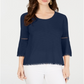 Blusa feminina estilo &amp; co com manga sino e acabamento em crochê, azul, tamanho médio