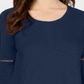 Blusa feminina estilo &amp; co com manga sino e acabamento em crochê, azul, tamanho médio
