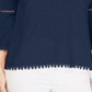 Blusa feminina estilo &amp; co com manga sino e acabamento em crochê, azul, tamanho médio