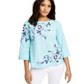 Blusa feminina Charter Club com bordado floral em mistura de linho, azul, tamanho pequeno médio