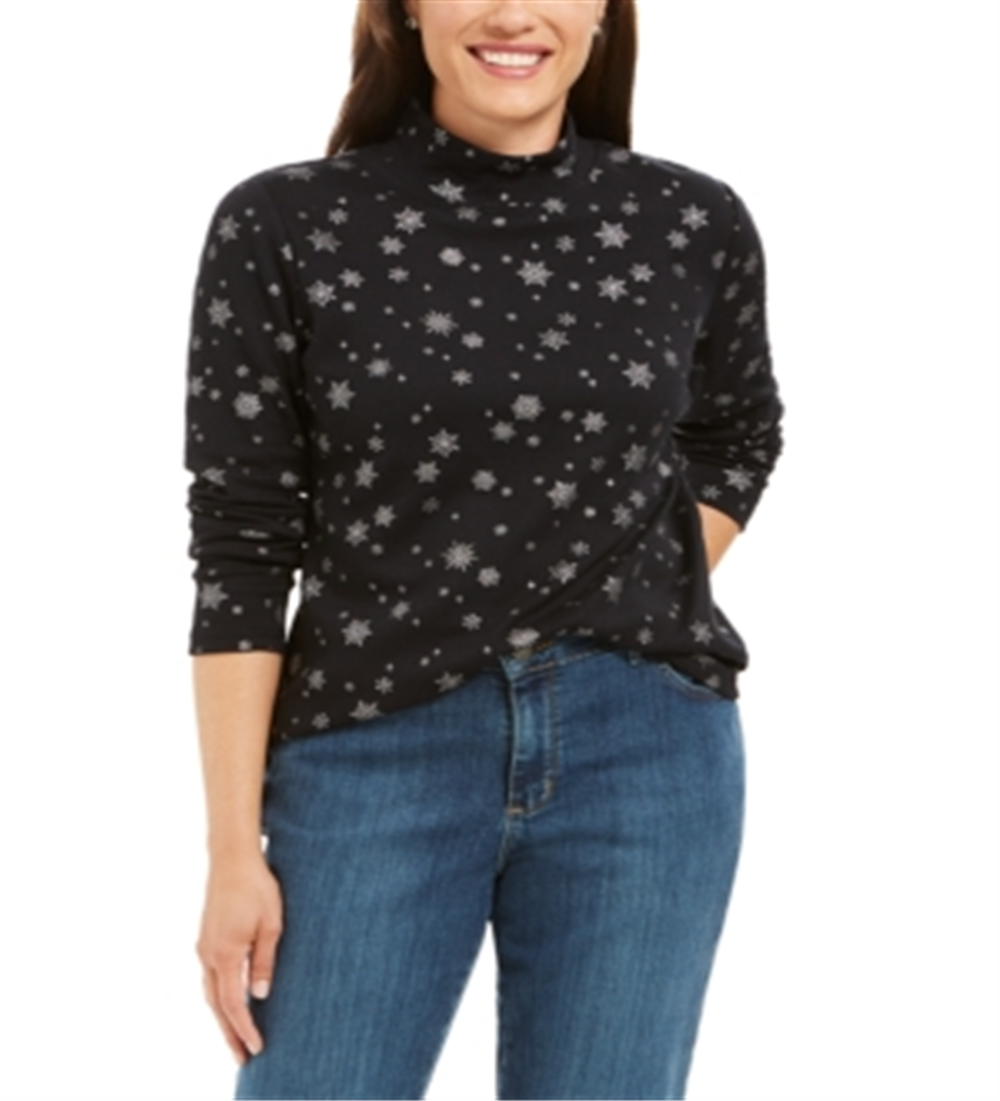 Karen Scott Blusa Feminina Snowy Glory Gola Falsa Preta Tamanho XS