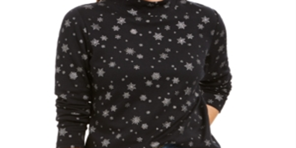 Karen Scott Blusa Feminina Snowy Glory Gola Falsa Preta Tamanho XS