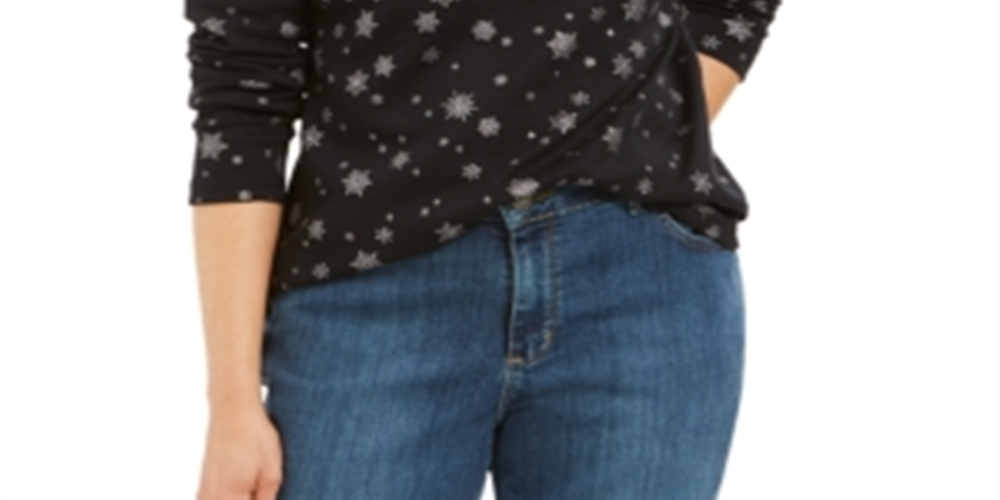 Karen Scott Blusa Feminina Snowy Glory Gola Falsa Preta Tamanho XS