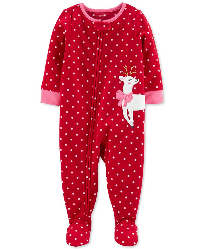 Pijama Carter's Baby Girl de lã com pés e rena, vermelho, tamanho 12 meses
