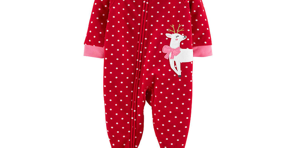 Pijama Carter's Baby Girl de lã com pés e rena, vermelho, tamanho 12 meses