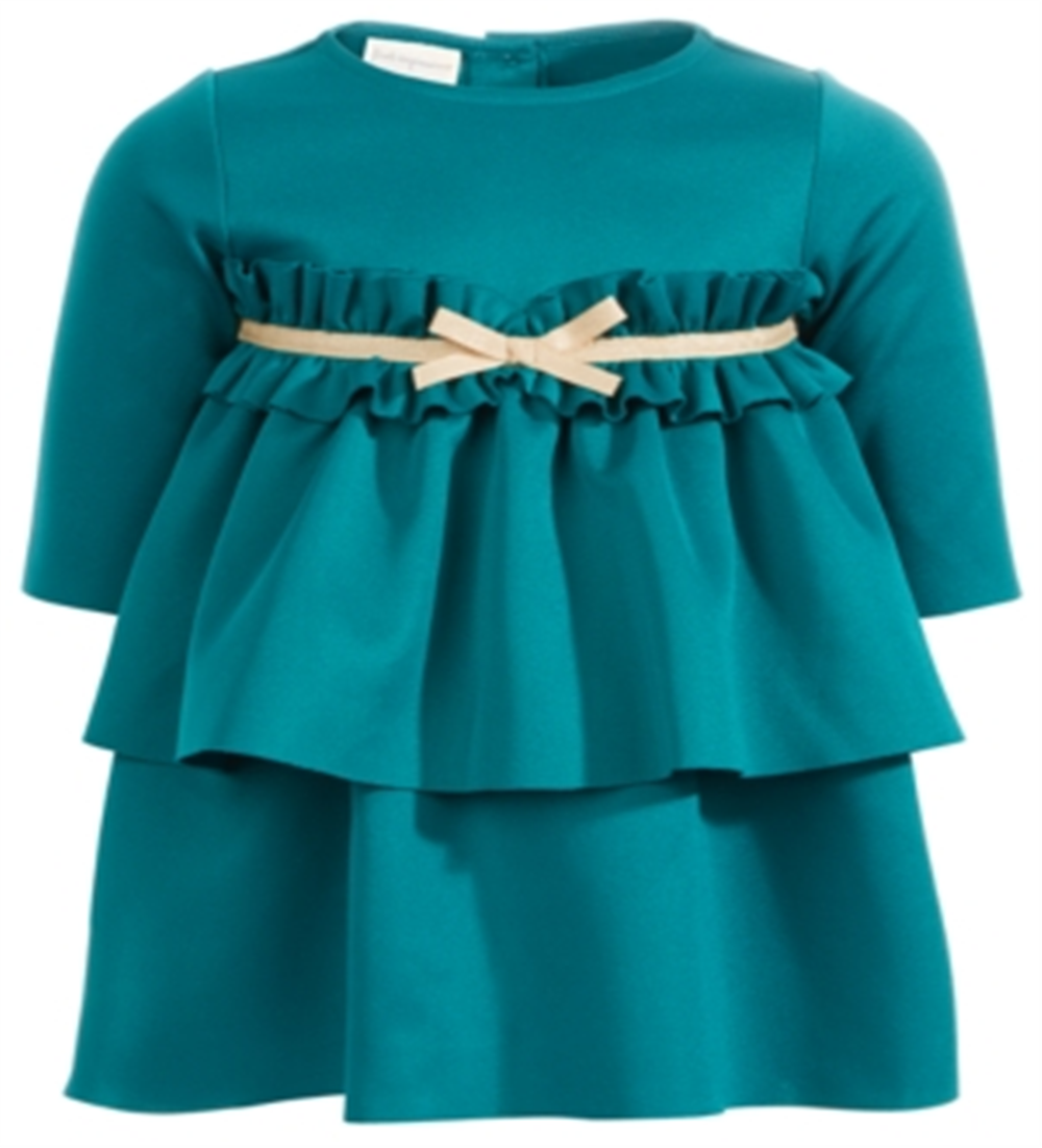 Vestido infantil com babados e laço Scuba First Impressions para meninas, verde, tamanho 24 meses