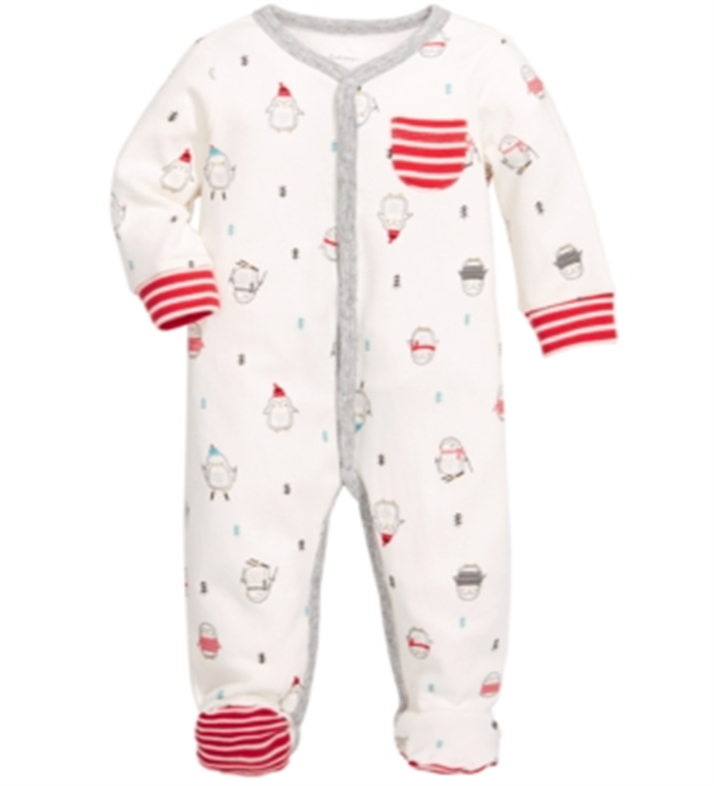 Macacão de algodão com pés de pinguim First Impressions para meninos, vários tamanhos, branco, 3-6 meses