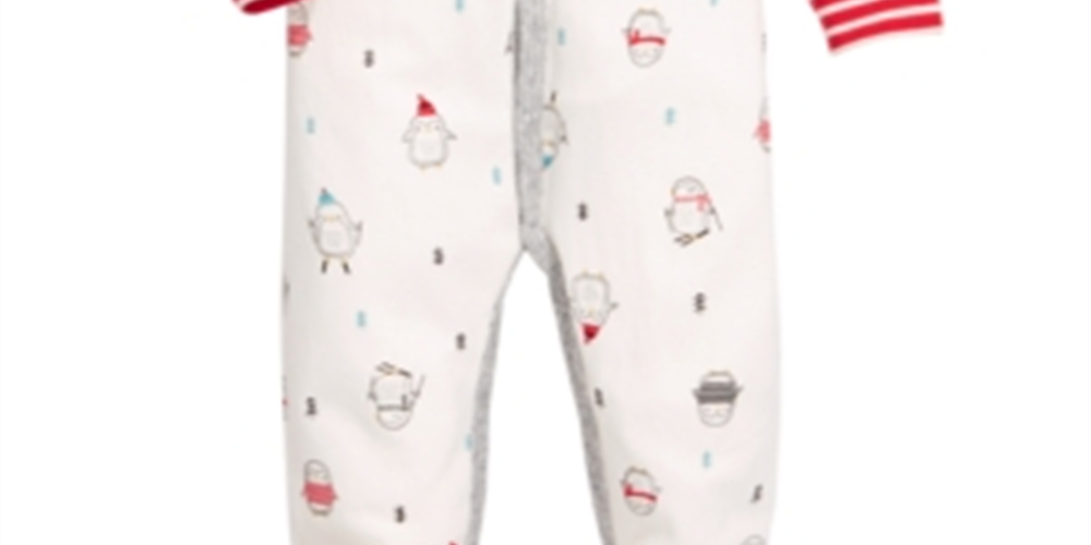 Macacão de algodão com pés de pinguim First Impressions para meninos, vários tamanhos, branco, 3-6 meses
