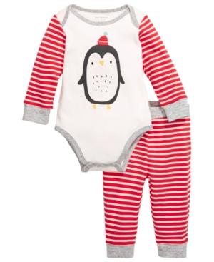 Conjunto de body e calça pinguim de algodão First Impressions para bebê menino, 2 peças, vermelho, tamanho recém-nascido