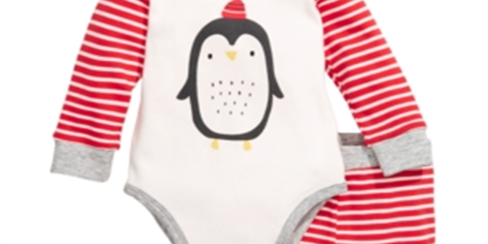 Conjunto de body e calça pinguim de algodão First Impressions para bebê menino, 2 peças, vermelho, tamanho recém-nascido