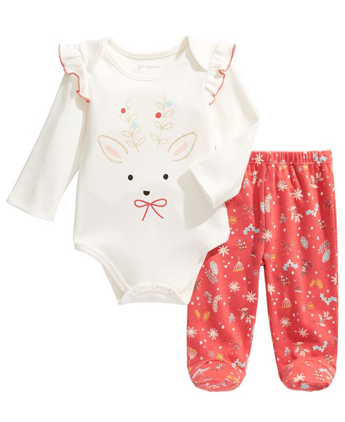 Conjunto de body e calça de algodão First Impressions para bebê menina, 2 peças, branco, tamanho 0-3 M
