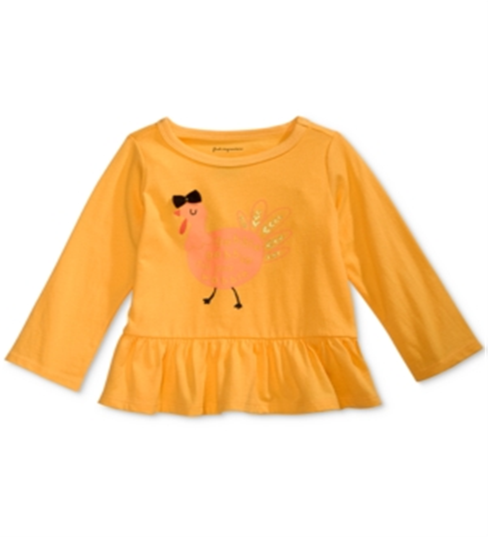 Camiseta infantil First Impressions Cotton Gobble Peplum Hem, amarela, tamanho 3-6 meses