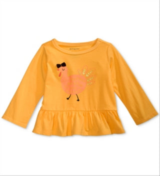 Camiseta infantil First Impressions Cotton Gobble Peplum Hem, amarela, tamanho 3-6 meses