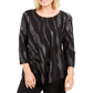 Top estampado feminino JM Collection com decote redondo, preto, tamanho X-S