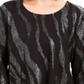 Top estampado feminino JM Collection com decote redondo, preto, tamanho X-S