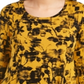 Top estampado com decote redondo feminino JM Collection, amarelo, tamanho grande