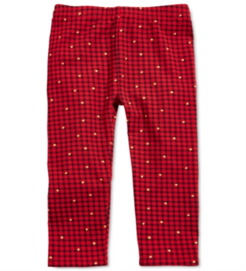 Legging xadrez de algodão com estampa de glitter First Impressions para meninas, tamanho 4T, vermelha