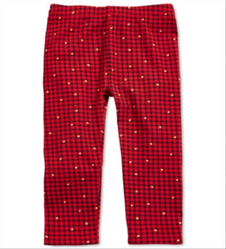 Legging xadrez de algodão com estampa de glitter First Impressions para meninas, tamanho 4T, vermelha