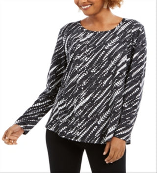Camisa estampada de manga comprida feminina Style &amp; Co, preta, tamanho pequeno
