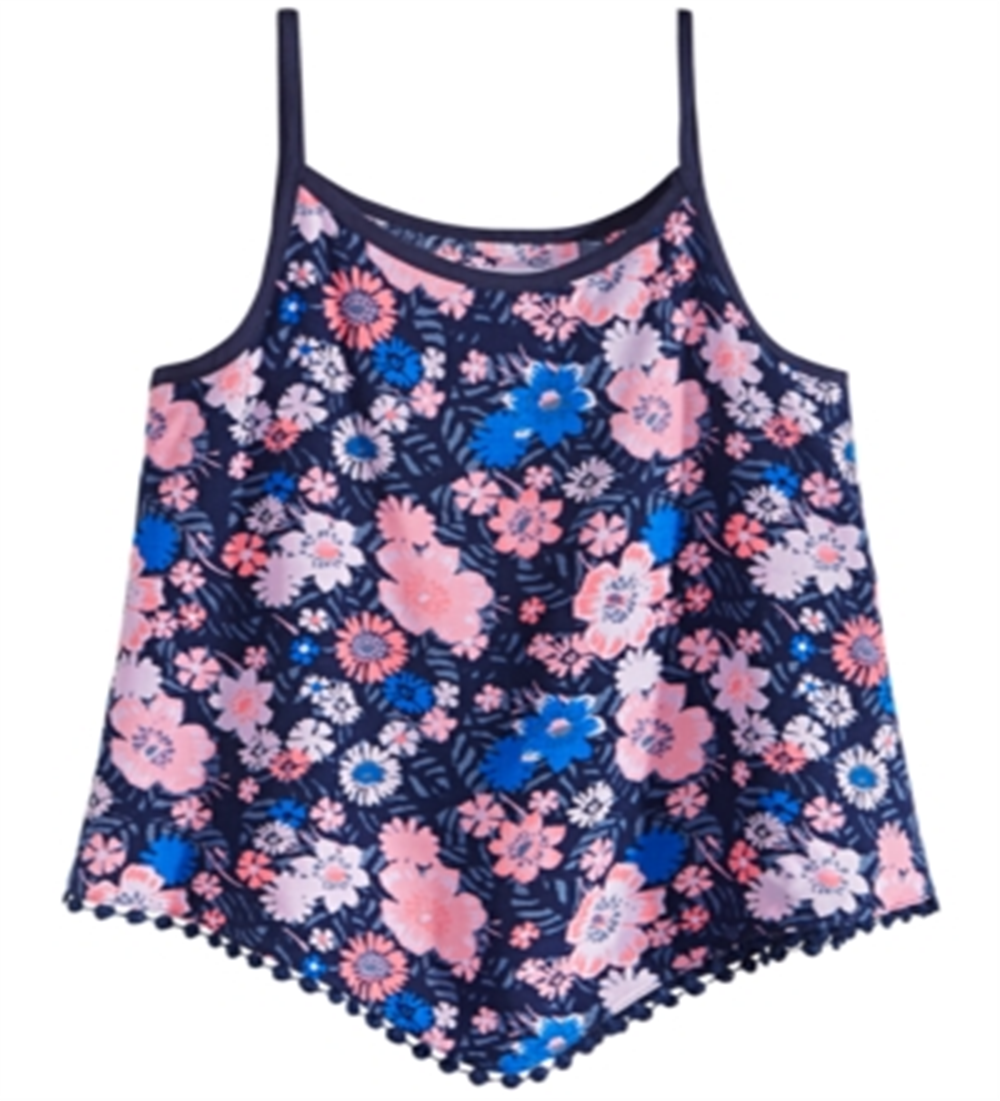Epic Threads Big Girl's Floral Print Diamond Challis Tank Top Azul Tamanho Grande
