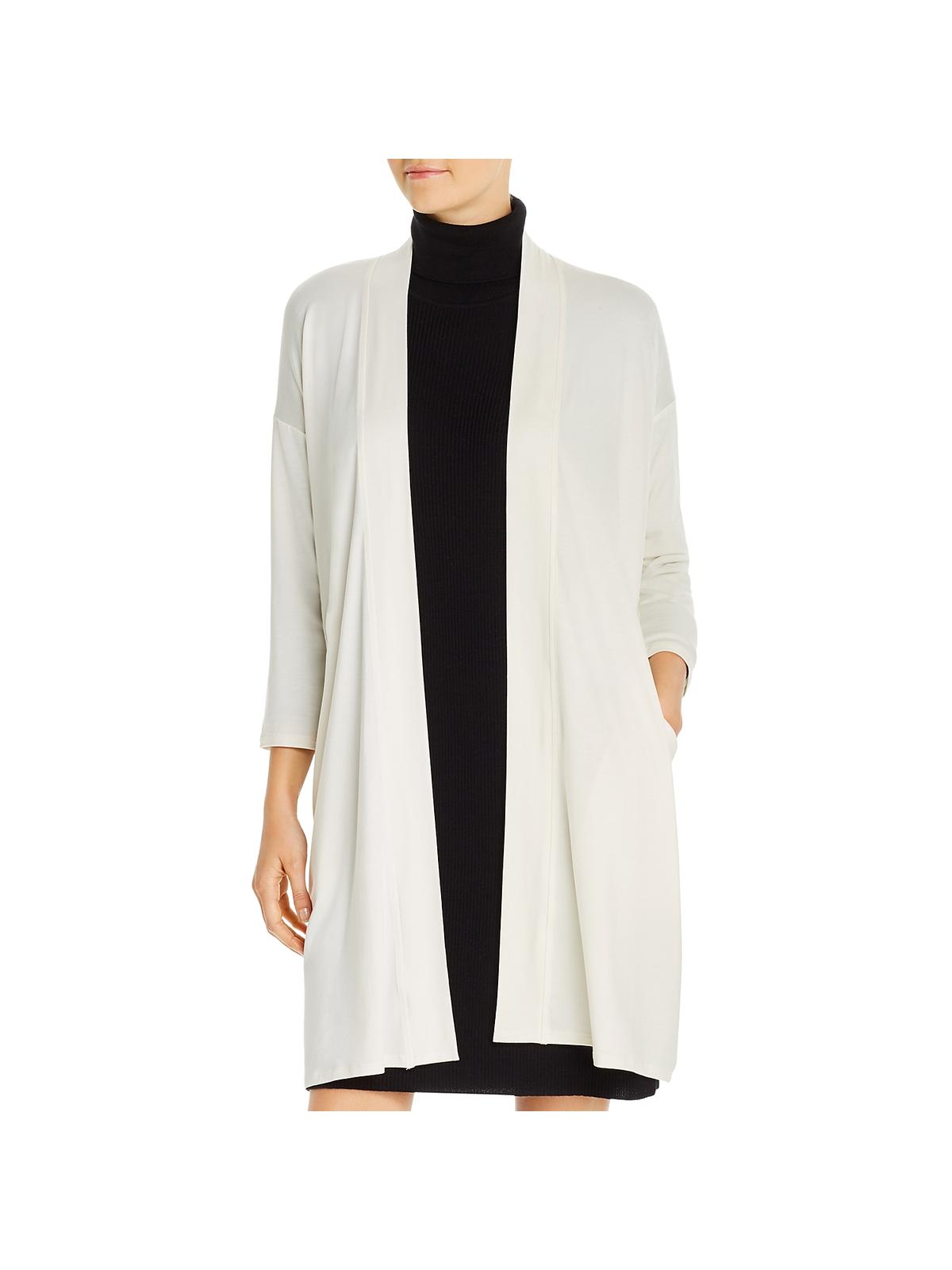 Cardigan feminino Eileen Fisher Tencel com frente aberta, branco, tamanho grande