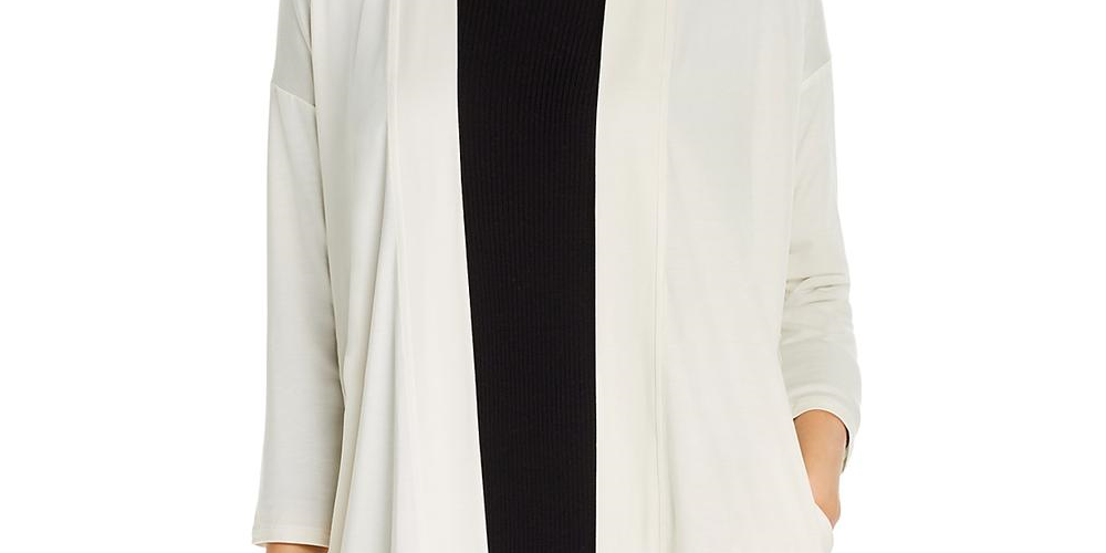 Cardigan feminino Eileen Fisher Tencel com frente aberta, branco, tamanho grande