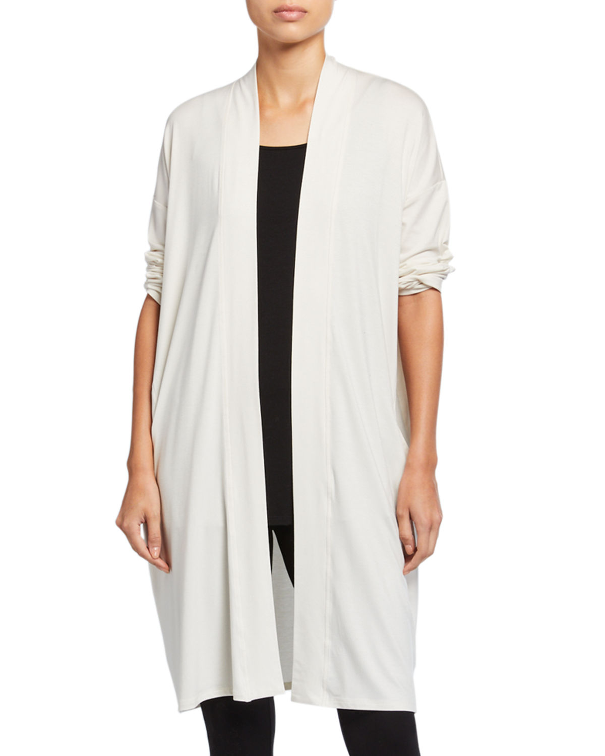 Cardigan feminino Eileen Fisher Tencel com frente aberta, branco, tamanho grande