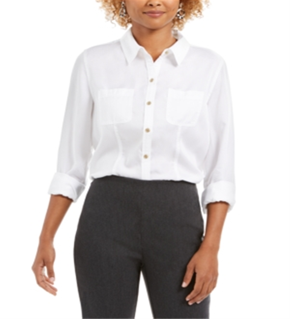 Camisa feminina Charter Club de tencel lisa, branca, tamanho pequeno