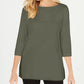 Karen Scott Blusa de malha feminina de algodão com decote canoa e manga 3/4, verde, tamanho pequeno