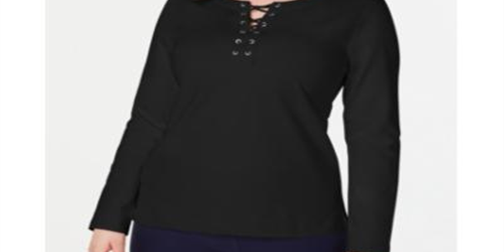 Karen Scott Moletom Esportivo Feminino com Cadarço Preto Tamanho Grande