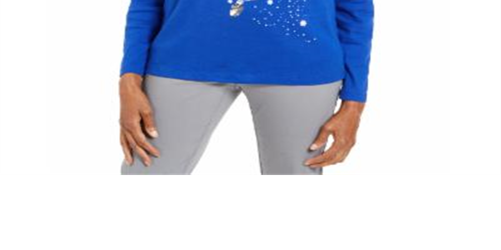 Blusa de algodão com detalhes Karen Scott feminina, azul, tamanho pequeno