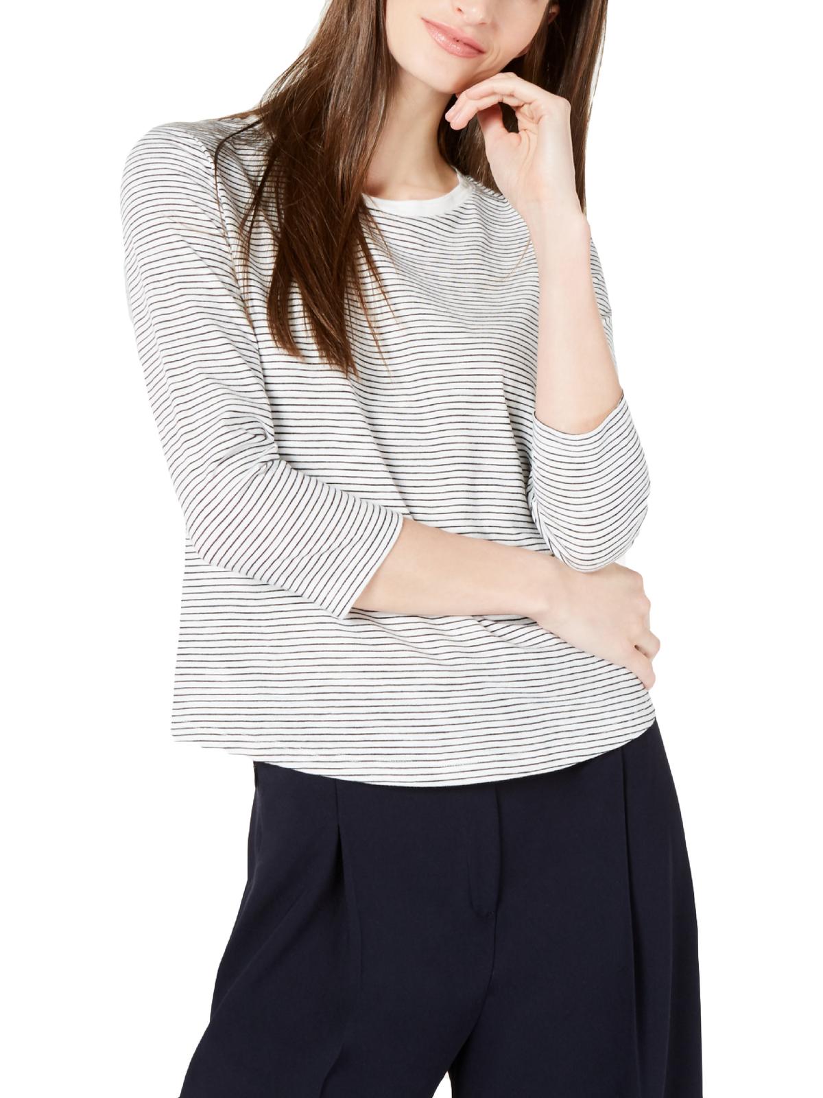 Camisa listrada feminina Maison Jules com manga 3/4, branca, tamanho pequeno