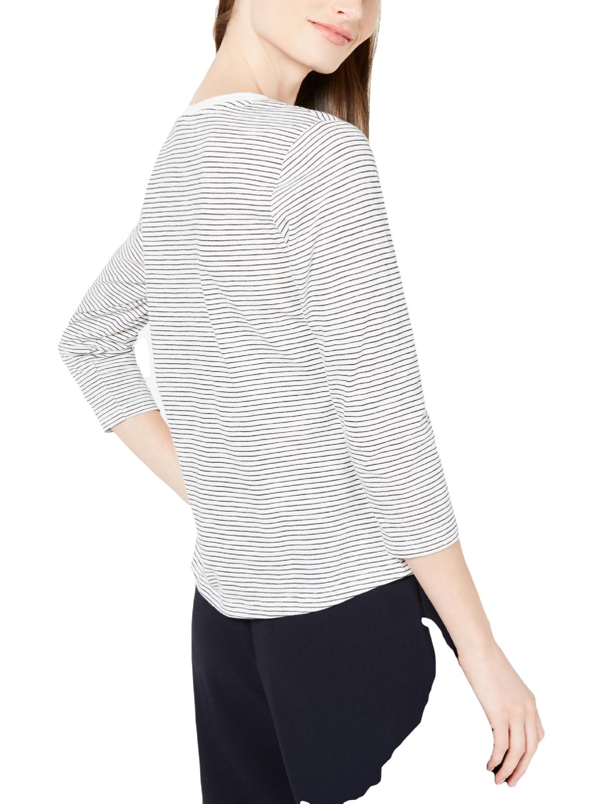 Camisa listrada feminina Maison Jules com manga 3/4, branca, tamanho pequeno