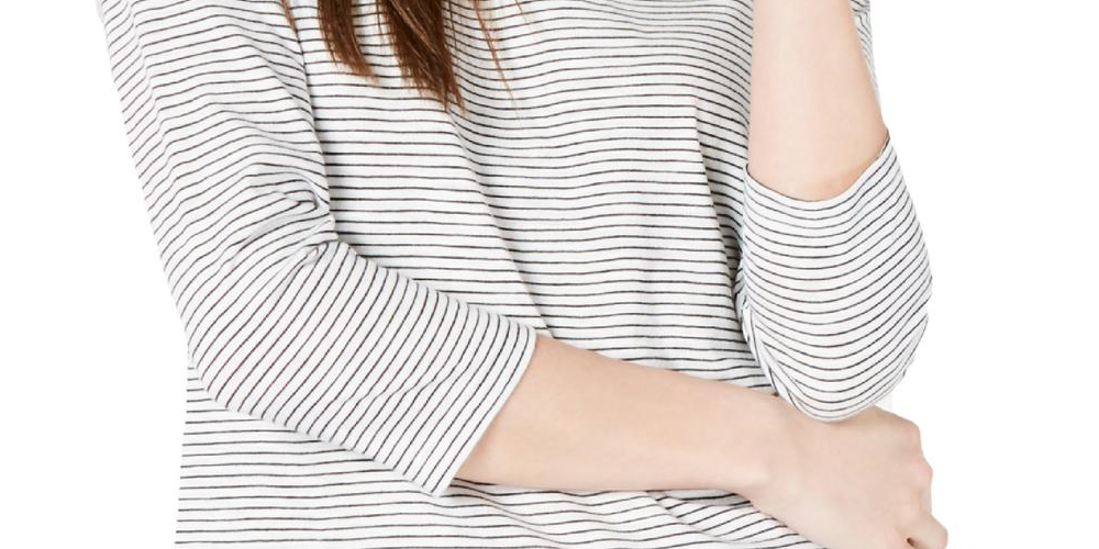 Camisa listrada feminina Maison Jules com manga 3/4, branca, tamanho pequeno