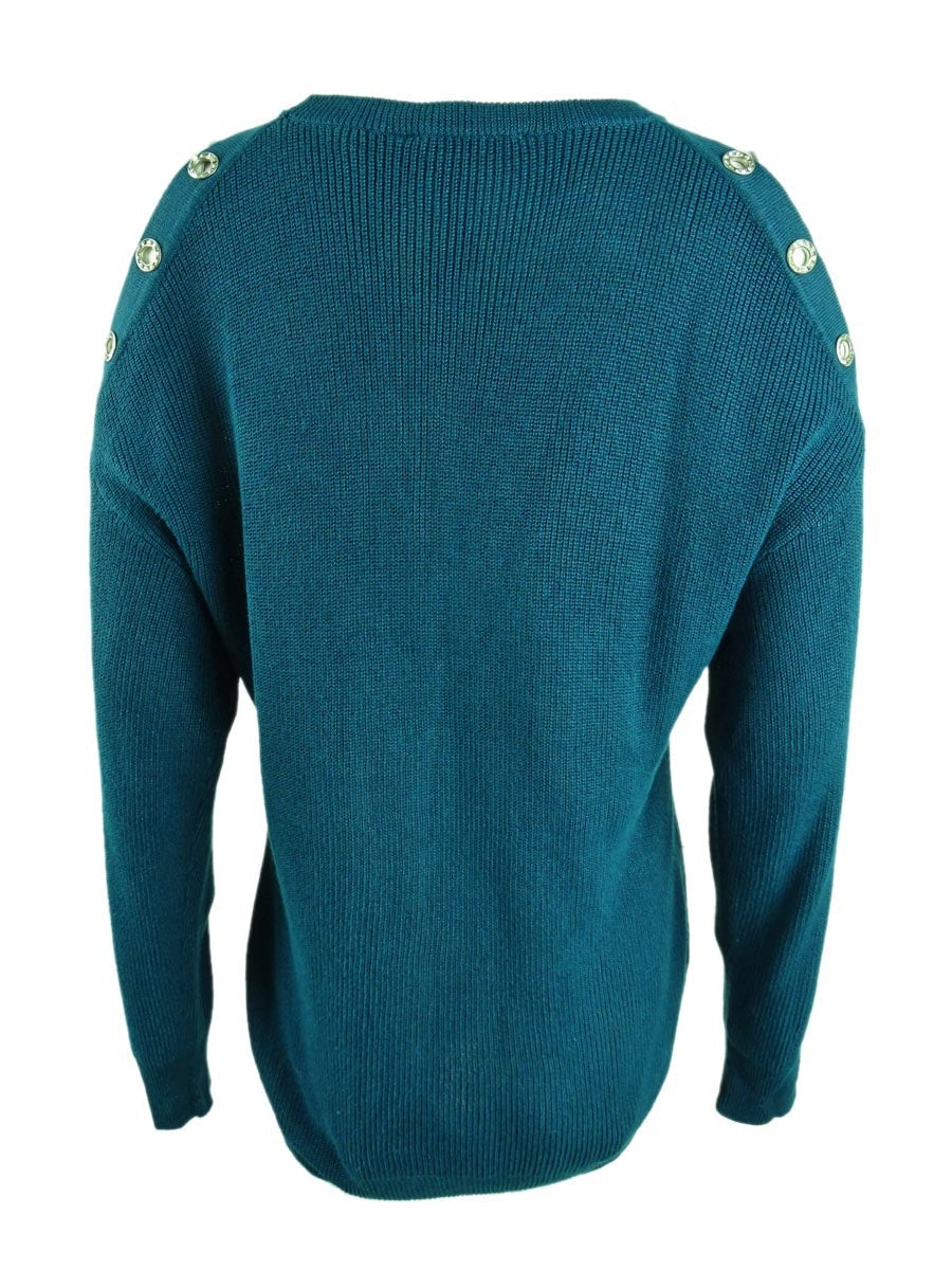 Suéter feminino com ilhós e ombros descobertos da INC International Concepts, tamanho médio, verde